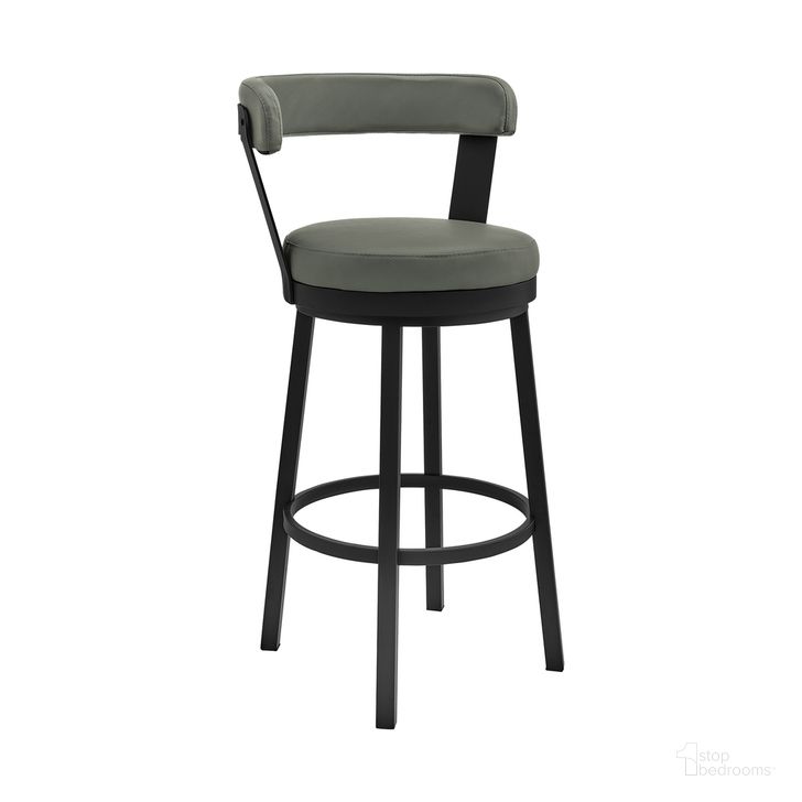 The appearance of Bryant 26 Inch Counter Height Swivel Bar Stool In Black Finish and Gray Faux Leather designed by Armen Living in the modern / contemporary interior design. This gray and black piece of furniture  was selected by 1StopBedrooms from Bryant Collection to add a touch of cosiness and style into your home. Sku: LCBYBABLGR26. Product Type: Barstool. Material: Iron. Image1