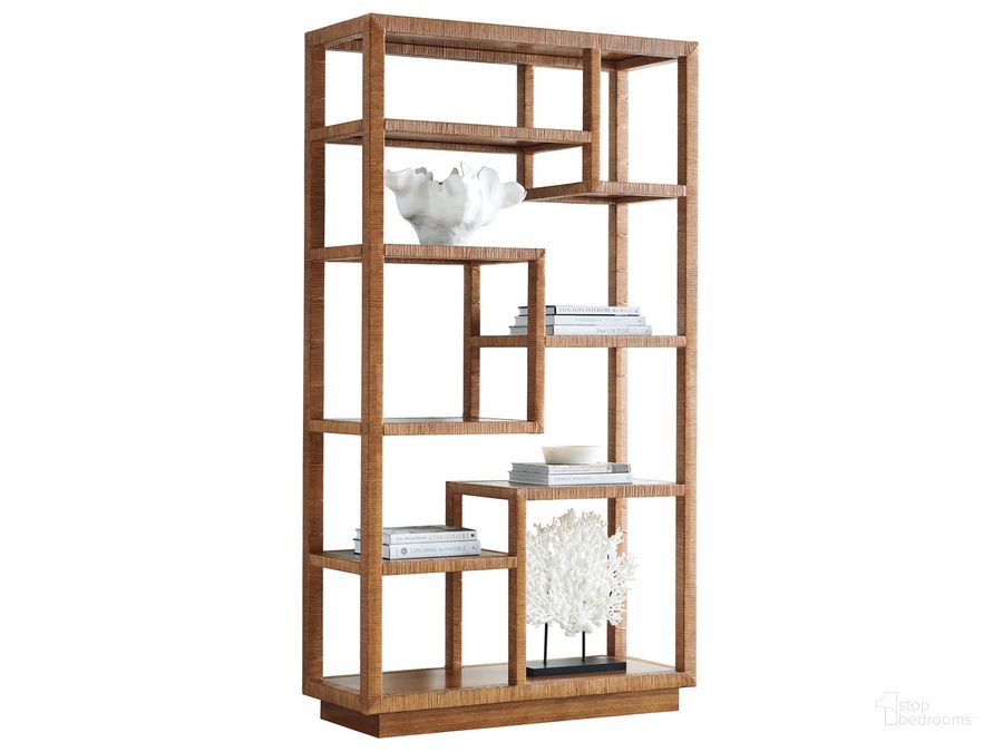 The appearance of Bryce Raffia Etagere designed by Tommy Bahama in the modern / contemporary interior design. This copper piece of furniture  was selected by 1StopBedrooms from Palm Desert Collection to add a touch of cosiness and style into your home. Sku: 01-0575-990. Product Type: Etagere. Image1