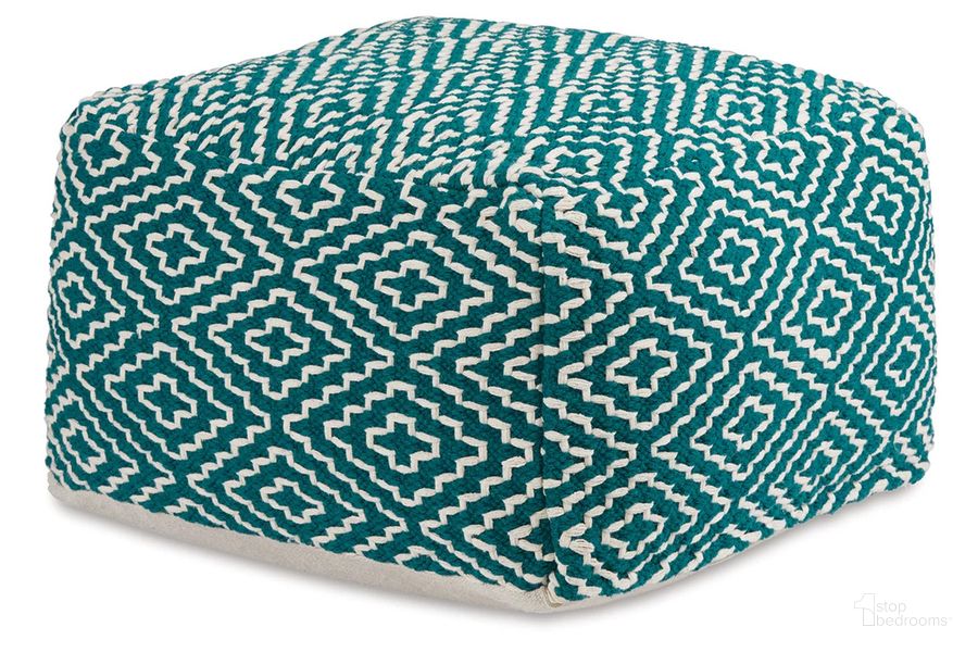 The appearance of Brynnsen Pouf In Ivory and Teal designed by Signature Design by Ashley in the transitional interior design. This ivory and teal piece of furniture  was selected by 1StopBedrooms from Brynnsen Collection to add a touch of cosiness and style into your home. Sku: A1001055. Product Type: Ottoman. Image1