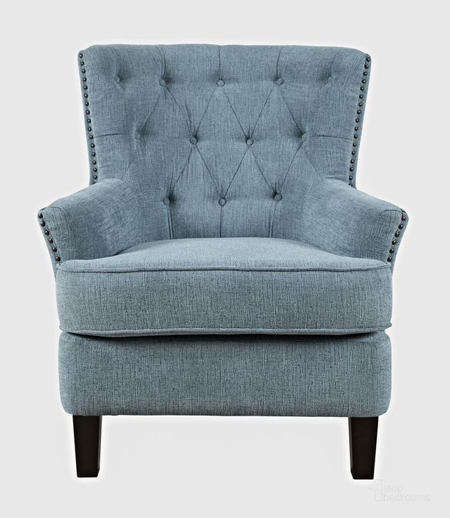 The appearance of Bryson Upholstered Accent Chair with Nailhead Trim In Blue designed by Jofran in the traditional interior design. This blue piece of furniture  was selected by 1StopBedrooms from Bryson Collection to add a touch of cosiness and style into your home. Sku: BRYSON-CH-BLUE. Product Type: Accent Chair. Material: Rubberwood. Image1