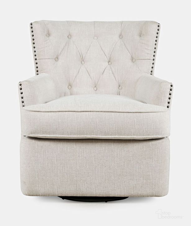 The appearance of Bryson Upholstered Swivel Chair with Nailhead Trim In Oat designed by Jofran in the traditional interior design. This oat piece of furniture  was selected by 1StopBedrooms from Bryson Collection to add a touch of cosiness and style into your home. Sku: BRYSON-SW-OAT. Product Type: Swivel Chair. Material: Rubberwood. Image1