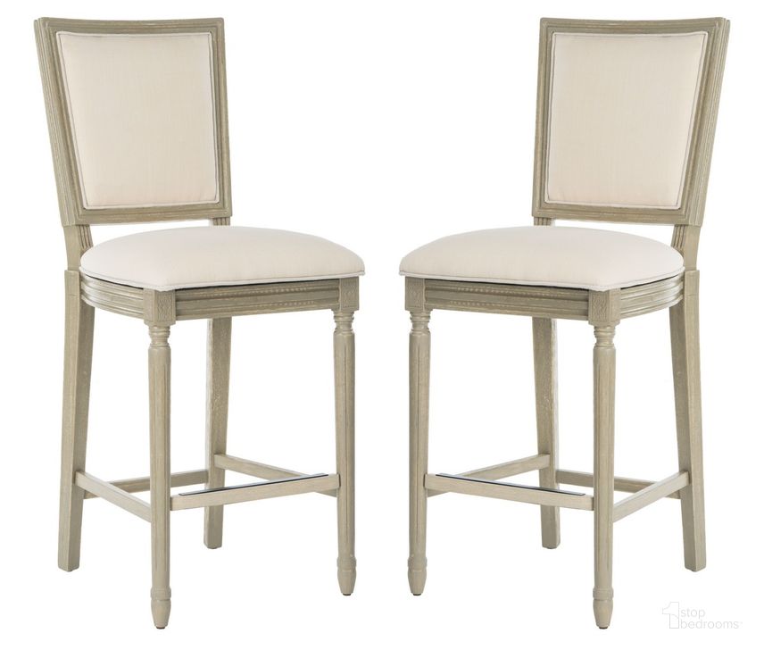 The appearance of Buchanan Light Beige Rectangle Bar Stool Set of 2 designed by Safavieh in the rustic / southwestern interior design. This rustic gray piece of furniture  was selected by 1StopBedrooms from Buchanan Collection to add a touch of cosiness and style into your home. Sku: FOX6246D-SET2. Material: Wood. Product Type: Barstool. Image1