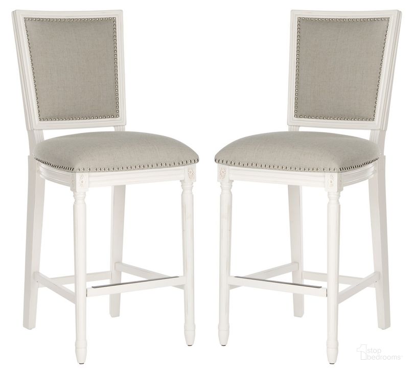 The appearance of Buchanan Light Grey and Cream Rectangle Bar Stool Set of 2 designed by Safavieh in the modern / contemporary interior design. This rustic gray piece of furniture  was selected by 1StopBedrooms from Buchanan Collection to add a touch of cosiness and style into your home. Sku: FOX6246A-SET2. Material: Wood. Product Type: Barstool. Image1