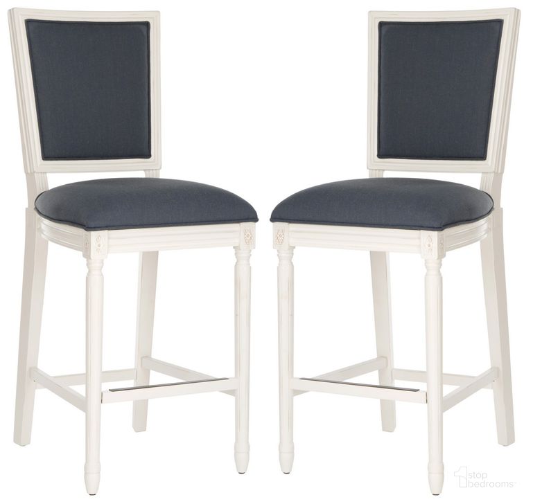 The appearance of Buchanan Navy and Creme Rectangle Bar Stool Set of 2 designed by Safavieh in the modern / contemporary interior design. This rustic gray piece of furniture  was selected by 1StopBedrooms from Buchanan Collection to add a touch of cosiness and style into your home. Sku: FOX6246C-SET2. Material: Wood. Product Type: Barstool. Image1