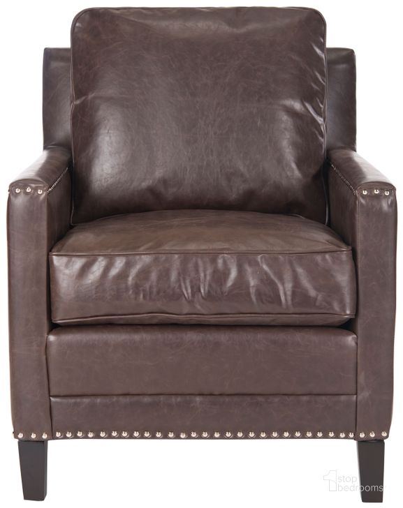 The appearance of Buckler Antique Brown Club Chair designed by Safavieh in the transitional interior design. This brown piece of furniture  was selected by 1StopBedrooms from Buckler Collection to add a touch of cosiness and style into your home. Sku: MCR4613C. Product Type: Accent Chair. Material: Stainless Steel. Image1