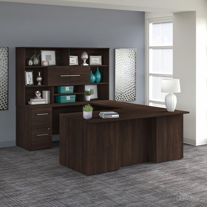 Bush Business Furniture Office 500 72W U Shaped Executive Desk with Drawers  and Hutch in Black Walnut - 1StopBedrooms