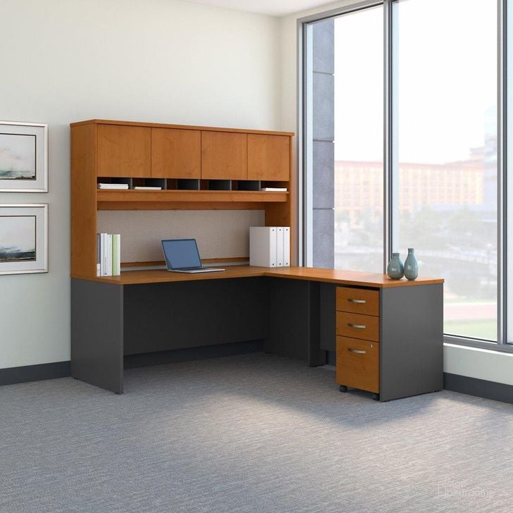 Bush Business Furniture Series C 72W L Shaped Desk with Hutch and Mobile  File Cabinet in Natural Cherry - 1StopBedrooms