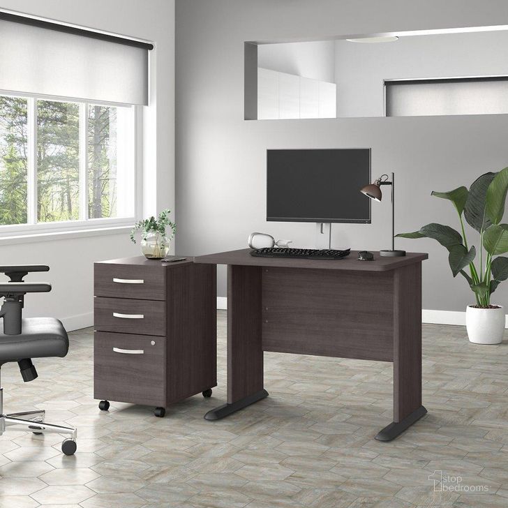 Bush Business Furniture Studio A 36W Small Computer Desk with 3 Drawer  Mobile File Cabinet in Storm Gray - 1StopBedrooms