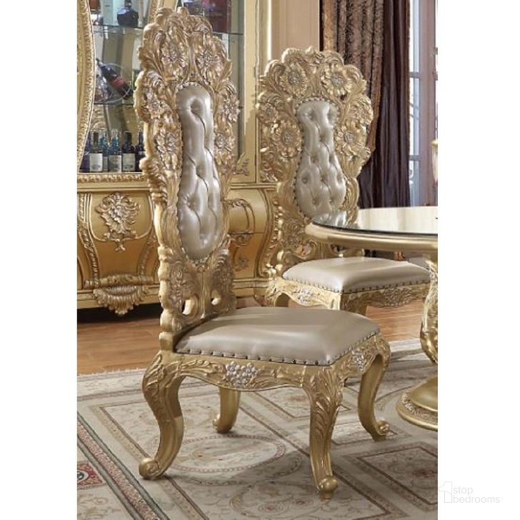 The appearance of Cabriole Side Chair Set of 2 In Light Gold Pu And Gold designed by ACME in the transitional interior design. This gold piece of furniture  was selected by 1StopBedrooms from Cabriole Collection to add a touch of cosiness and style into your home. Sku: DN01483. Product Type: Side Chair. Image1