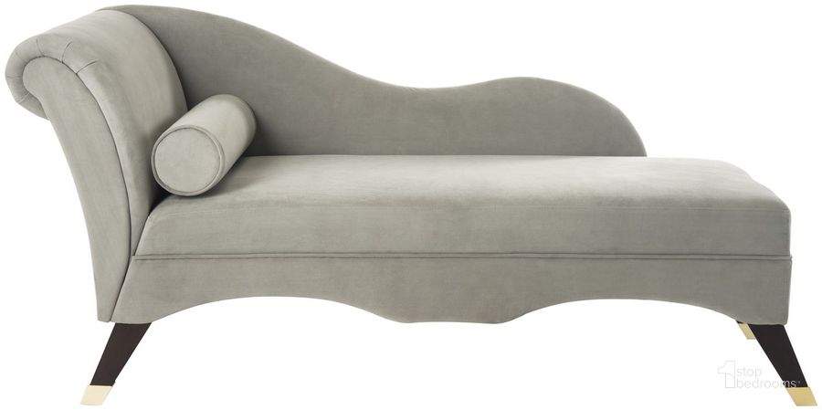 The appearance of Caiden Grey and Espresso Velvet Chaise with Pillow designed by Safavieh in the modern / contemporary interior design. This grey velvet piece of furniture  was selected by 1StopBedrooms from Caiden Collection to add a touch of cosiness and style into your home. Sku: FOX6284B. Product Type: Chaise. Material: Iron. Image1