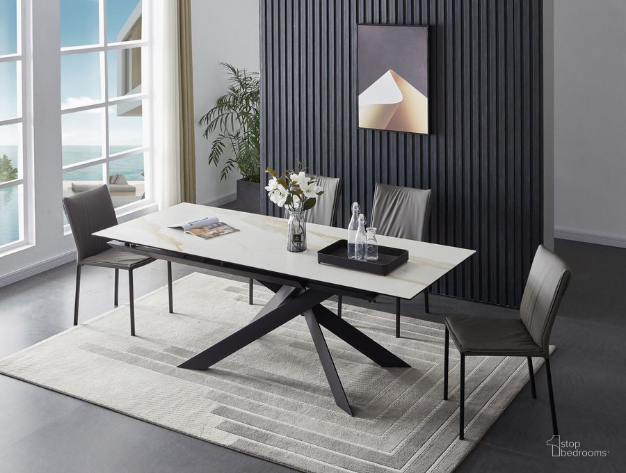The appearance of Calcutta Grey And Black Powder Extendable Dining Room Set designed by J&M in the modern / contemporary interior design. This black and gray piece of furniture  was selected by 1StopBedrooms from Calcutta Collection to add a touch of cosiness and style into your home. Sku: 18882;18876. Material: Aluminum. Product Type: Dining Room Set. Size: 87". Image1