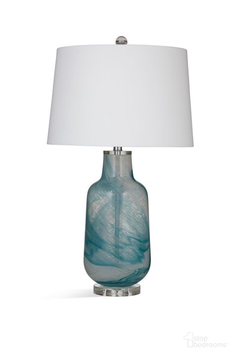 The appearance of Caleeze Table Lamp In Teal Blue and White Swirl designed by Bassett Mirror Company in the traditional interior design. This teal blue piece of furniture  was selected by 1StopBedrooms from  to add a touch of cosiness and style into your home. Sku: L4238T. Material: Glass. Product Type: Table Lamp. Image1