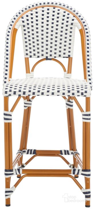 The appearance of California Counter Stool in White and Navy PAT7532D designed by Safavieh in the transitional interior design. This white and navy piece of furniture  was selected by 1StopBedrooms from California Collection to add a touch of cosiness and style into your home. Sku: PAT7532D. Material: Aluminum. Product Type: Stool. Image1