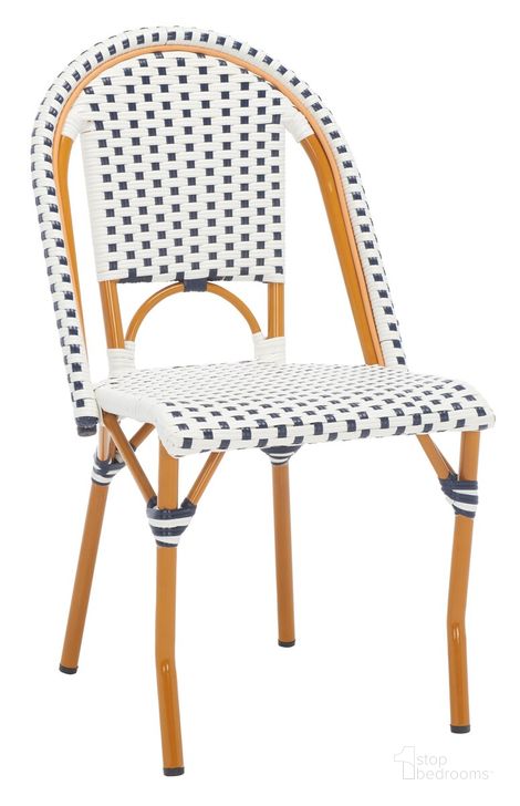The appearance of California Side Chair Set of 2 in White and Navy PAT7530D-SET2 designed by Safavieh in the transitional interior design. This white and navy piece of furniture  was selected by 1StopBedrooms from California Collection to add a touch of cosiness and style into your home. Sku: PAT7530D-SET2. Material: Aluminum. Product Type: Outdoor Dining Chair. Image1