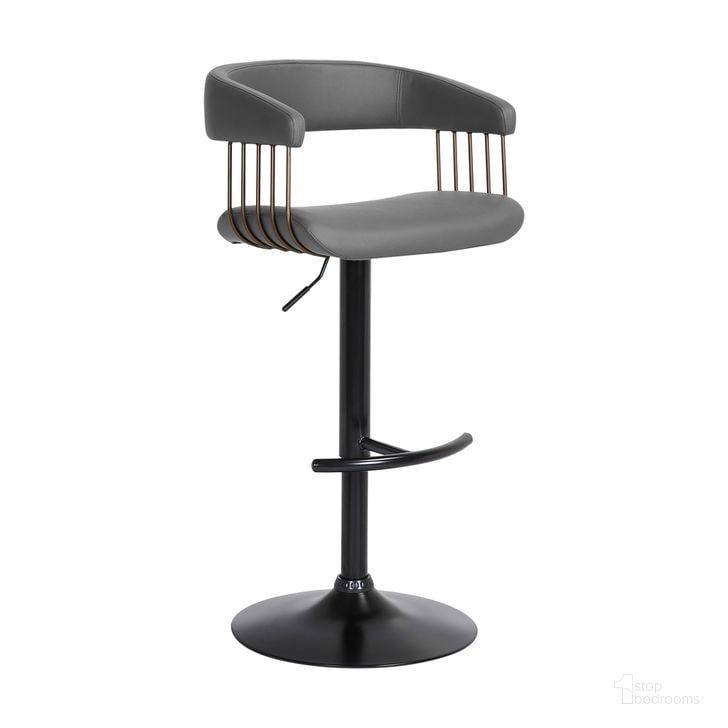 The appearance of Calista Adjustable Bar Stool In Gray Faux Leather with Golden Bronze and Black Metal designed by Armen Living in the modern / contemporary interior design. This gray piece of furniture  was selected by 1StopBedrooms from Calista Collection to add a touch of cosiness and style into your home. Sku: LCCABACOGRY. Material: Faux Leather. Product Type: Barstool. Image1