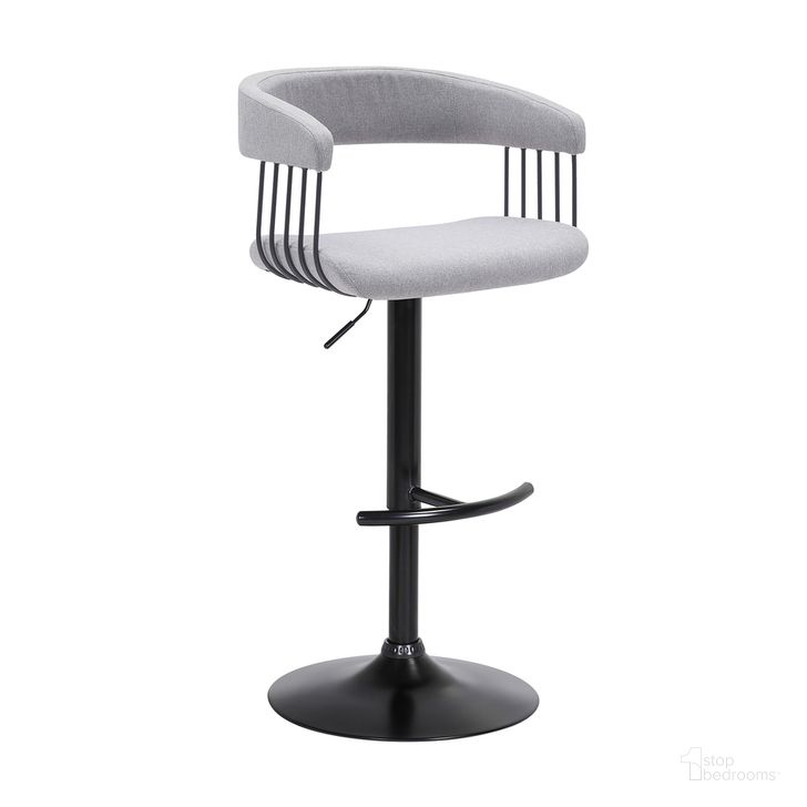 The appearance of Calista Adjustable Bar Stool In Light Gray Fabric with Black Metal designed by Armen Living in the modern / contemporary interior design. This light gray piece of furniture  was selected by 1StopBedrooms from Calista Collection to add a touch of cosiness and style into your home. Sku: LCCABABLKLTGR. Material: Wood. Product Type: Barstool. Image1