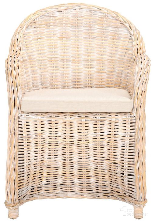 The appearance of Callista White Wash Wicker Club Chair designed by Safavieh in the modern / contemporary interior design. This washed white piece of furniture  was selected by 1StopBedrooms from Callista Collection to add a touch of cosiness and style into your home. Sku: SEA7001C. Product Type: Bar Chair. Material: Rattan. Image1