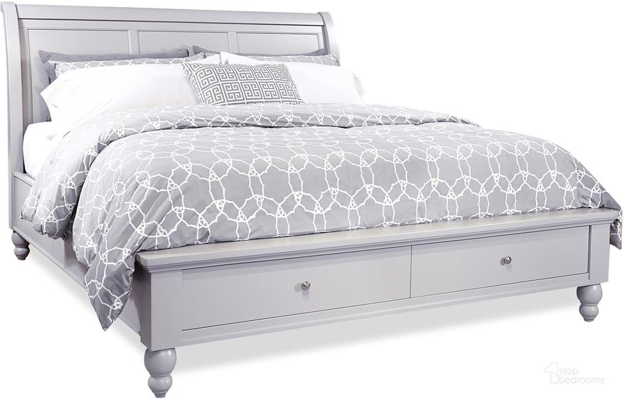 The appearance of Cambridge California King Sleigh Storage Bed In Grey designed by Aspenhome in the transitional interior design. This grey piece of furniture  was selected by 1StopBedrooms from Cambridge Collection to add a touch of cosiness and style into your home. Sku: ICB-404-GRY-KD-1;ICB-410L-GRY-1;ICB-407D-GRY-1. Bed Type: Storage Bed. Material: Wood. Product Type: Storage Bed. Bed Size: California King. Image1