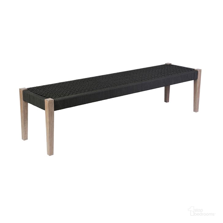 The appearance of Camino Indoor Outdoor Dining Bench In Eucalyptus Wood and Charcoal Rope designed by Armen Living in the modern / contemporary interior design. This charcoal piece of furniture  was selected by 1StopBedrooms from Camino Collection to add a touch of cosiness and style into your home. Sku: 840254336025. Product Type: Outdoor Bench. Material: Rope. Image1
