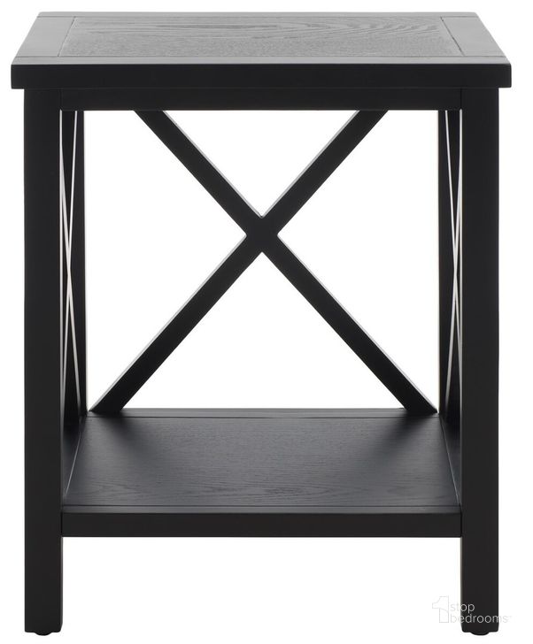 The appearance of Candence Black Cross Back End Table designed by Safavieh in the transitional interior design. This black piece of furniture  was selected by 1StopBedrooms from Candence Collection to add a touch of cosiness and style into your home. Sku: AMH6523B. Material: Wood. Product Type: Accent Table. Image1