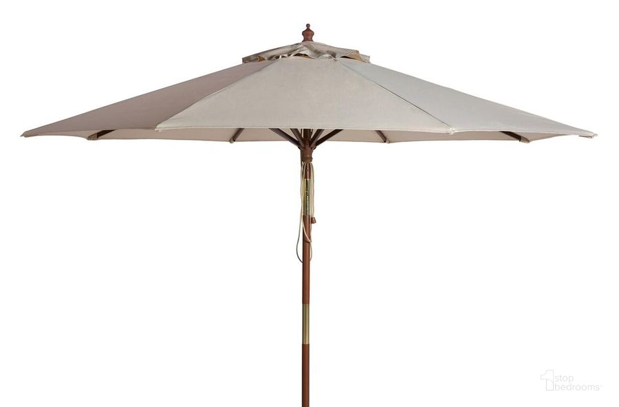 The appearance of Cannes Beige 9 Wooden Outdoor Umbrella designed by Safavieh in the modern / contemporary interior design. This beige piece of furniture  was selected by 1StopBedrooms from Cannes Collection to add a touch of cosiness and style into your home. Sku: PAT8009A. Material: Steel. Product Type: Umbrella. Image1