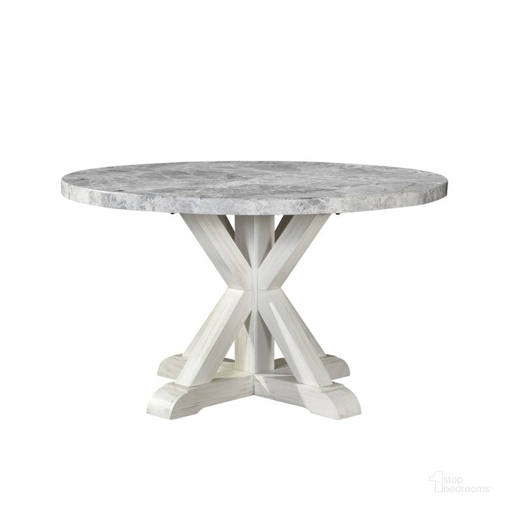 The appearance of Canova 52-Inch Round Marble Top Dining Table In White designed by Steve Silver in the  interior design. This white piece of furniture  was selected by 1StopBedrooms from Canova Collection to add a touch of cosiness and style into your home. Sku: CV520DB;CV520GT. Table Base Style: Trestle. Table Top Shape: Round. Product Type: Dining Table. Material: MDF. Image1