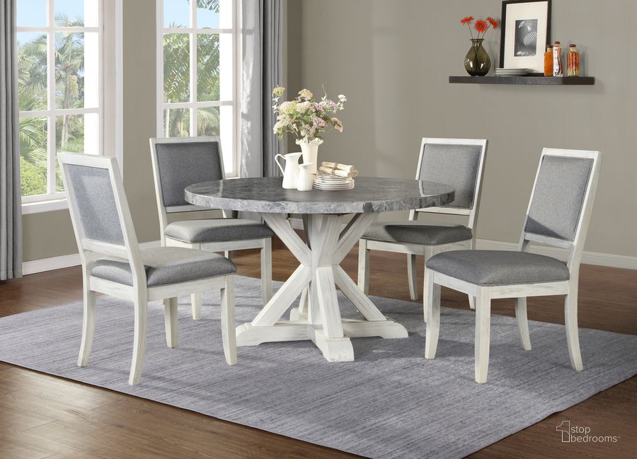 The appearance of Canova Round 5PC Dining Room Set In White designed by Steve Silver in the  interior design. This white piece of furniture  was selected by 1StopBedrooms from Canova Collection to add a touch of cosiness and style into your home. Sku: CV500SG;CV500SG;CV520DB;CV520GT. Product Type: Dining Room Set. Material: MDF. Image1