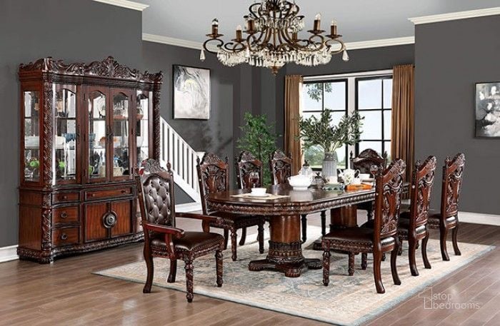The appearance of Canyonville Brown Cherry Extendable Dining Room Set designed by Furniture of America in the traditional interior design. This brown piece of furniture  was selected by 1StopBedrooms from Canyonville Collection to add a touch of cosiness and style into your home. Sku: CM3144T-1;CM3144T-2;CM3144SC-2PK. Material: Wood. Product Type: Dining Room Set. Image1
