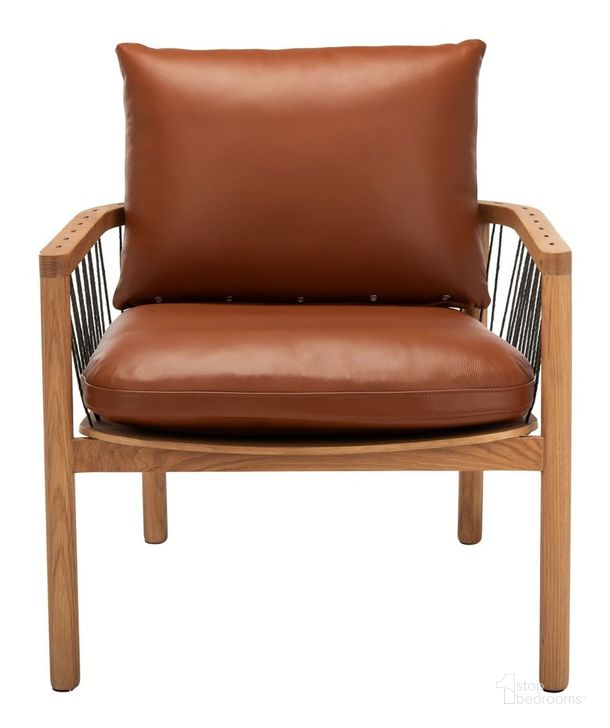 The appearance of Caramel Midcentury Leather Chair In Brown designed by Safavieh Couture in the rustic / southwestern interior design. This brown piece of furniture  was selected by 1StopBedrooms from Caramel Collection to add a touch of cosiness and style into your home. Sku: SFV4515A. Material: Wood. Product Type: Accent Chair. Image1