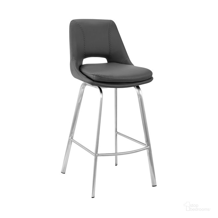 The appearance of Carise Gray Faux Leather and Brushed Stainless Steel Swivel 30 Inch Bar Stool designed by Armen Living in the modern / contemporary interior design. This gray piece of furniture  was selected by 1StopBedrooms from Carise Collection to add a touch of cosiness and style into your home. Sku: LCCABABSGR30. Material: Steel. Product Type: Barstool. Image1