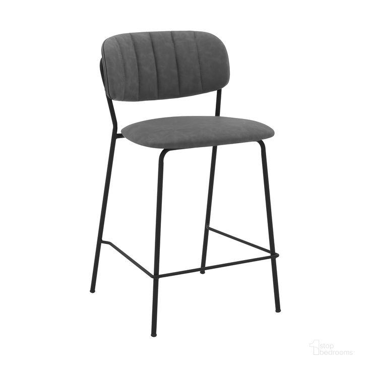 The appearance of Carlo 26 Inch Gray Faux Leather and Black Metal Counter Height Bar Stool designed by Armen Living in the modern / contemporary interior design. This gray piece of furniture  was selected by 1StopBedrooms from Carlo Collection to add a touch of cosiness and style into your home. Sku: LCCOBABLGR26. Product Type: Barstool. Material: Iron. Image1