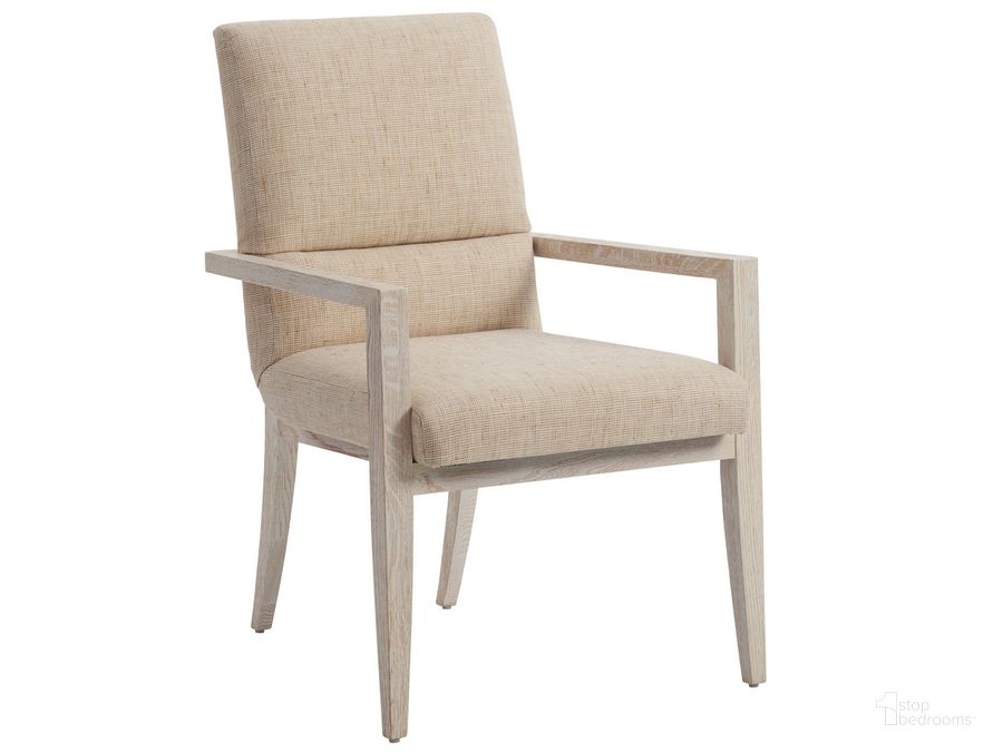 The appearance of Carmel Palmero Upholstered Arm Chair 01-0931-883-01 designed by Barclay Butera in the transitional interior design. This winter white piece of furniture  was selected by 1StopBedrooms from Carmel Collection to add a touch of cosiness and style into your home. Sku: 01-0931-883-01. Material: Wood. Product Type: Arm Chair. Image1