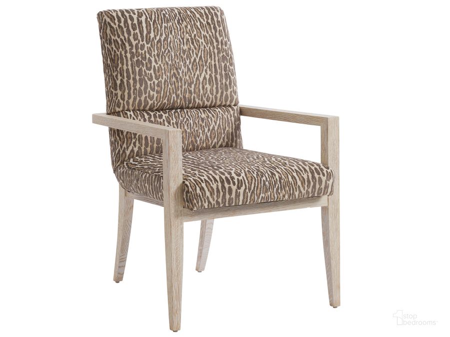 The appearance of Carmel Palmero Upholstered Arm Chair 01-0931-883-40 designed by Barclay Butera in the transitional interior design. This brown piece of furniture  was selected by 1StopBedrooms from Carmel Collection to add a touch of cosiness and style into your home. Sku: 01-0931-883-40. Material: Wood. Product Type: Arm Chair. Image1
