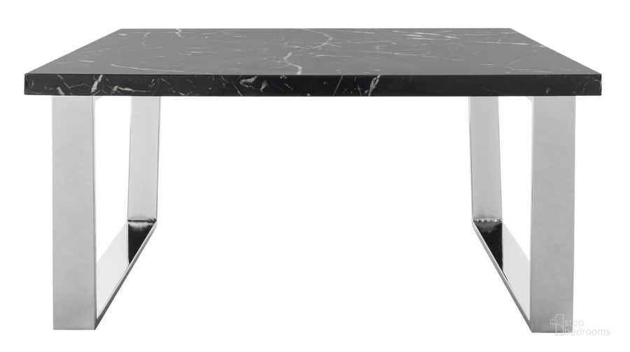 The appearance of Carmen Black Marble/Chrome Square Coffee Table designed by Safavieh in the modern / contemporary interior design. This black piece of furniture  was selected by 1StopBedrooms from Carmen Collection to add a touch of cosiness and style into your home. Sku: COF6201B. Material: Wood. Product Type: Coffee Table. Image1