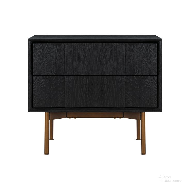 The appearance of Carnaby 2 Drawer Nightstand In Black Brushed Oak and Bronze designed by Armen Living in the modern / contemporary interior design. This black piece of furniture  was selected by 1StopBedrooms from Carnaby Collection to add a touch of cosiness and style into your home. Sku: LCCFLABL. Material: Wood. Product Type: Nightstand. Image1