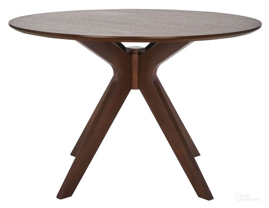 The appearance of Carolee 46 Inch Round Dining Table In Walnut designed by Safavieh Couture in the transitional interior design. This walnut piece of furniture  was selected by 1StopBedrooms from Carolee Collection to add a touch of cosiness and style into your home. Sku: SFV2134C. Table Base Style: Trestle. Table Top Shape: Round. Product Type: Dining Table. Material: Plywood. Size: 46". Image1