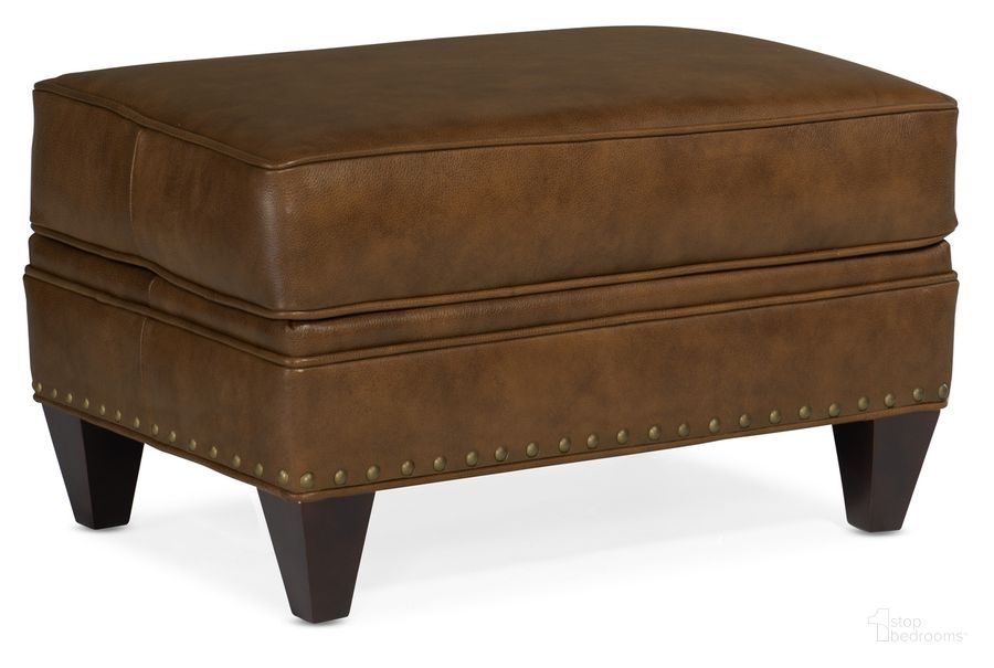 The appearance of Carrado Ottoman In Brown designed by Hooker in the traditional interior design. This brown piece of furniture  was selected by 1StopBedrooms from Carrado Collection to add a touch of cosiness and style into your home. Sku: BYX-780-OT980015-85PLBNTap. Material: Leather. Product Type: Ottoman. Image1