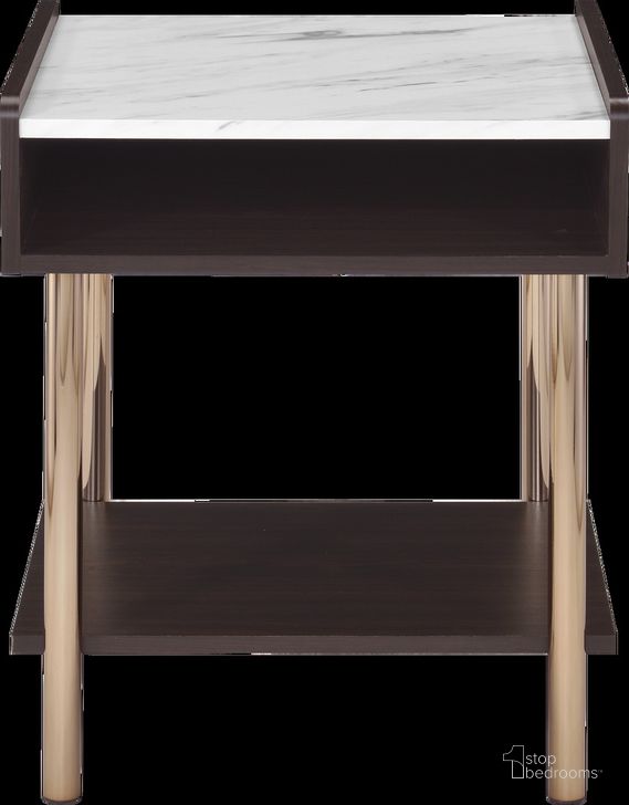 The appearance of Carrie End Table In Brown designed by Steve Silver in the modern / contemporary interior design. This brown piece of furniture  was selected by 1StopBedrooms from Carrie Collection to add a touch of cosiness and style into your home. Sku: CA300E. Product Type: End Table. Material: MDF. Image1