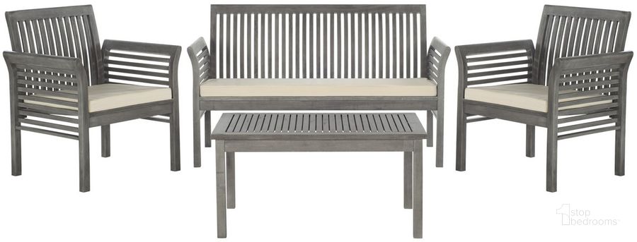 The appearance of Carson Gray Wash and Beige 4-Piece Outdoor Set designed by Safavieh in the modern / contemporary interior design. This beige and grey piece of furniture  was selected by 1StopBedrooms from Carson Collection to add a touch of cosiness and style into your home. Sku: PAT7005B. Material: Steel. Product Type: Outdoor Conversation Set. Image1