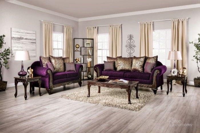 The appearance of Casilda Purple Living Room Set designed by Furniture of America in the transitional interior design. This purple piece of furniture  was selected by 1StopBedrooms from Casilda Collection to add a touch of cosiness and style into your home. Sku: SM7743-SF;SM7743-LV. Material: Wood. Product Type: Living Room Set. Image1