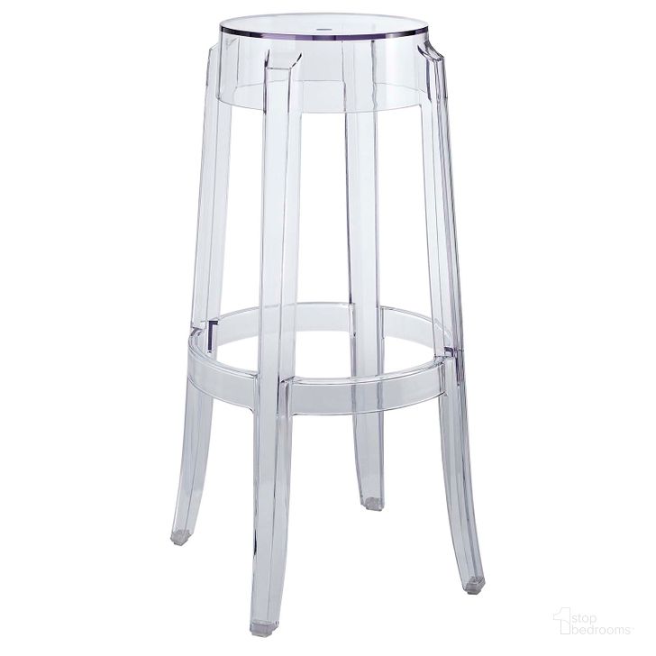 The appearance of Casper Clear Bar Stool EEI-170-CLR designed by Modway in the modern / contemporary interior design. This clear piece of furniture  was selected by 1StopBedrooms from Casper Collection to add a touch of cosiness and style into your home. Sku: EEI-170-CLR. Material: Wood. Product Type: Barstool. Image1