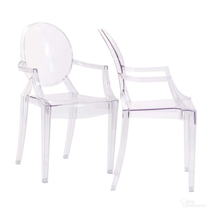 The appearance of Casper Clear Dining Arm Chairs Set of 2 EEI-905-CLR designed by Modway in the modern / contemporary interior design. This clear piece of furniture  was selected by 1StopBedrooms from Casper Collection to add a touch of cosiness and style into your home. Sku: EEI-905-CLR. Material: Wood. Product Type: Arm Chair. Image1