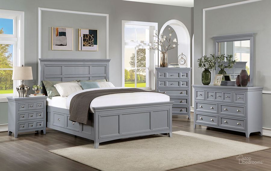 The appearance of Castlile Bedroom Set In Gray designed by Furniture of America in the transitional interior design. This gray piece of furniture  was selected by 1StopBedrooms from Castlile Collection to add a touch of cosiness and style into your home. Sku: CM7413GY-Q-1;CM7413GY-Q-2;CM7413GY-Q-3;CM7413GY-4-DR;CM7413GY-N. Material: Wood. Product Type: Bedroom Set. Bed Size: Queen. Image1