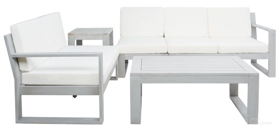 The appearance of Catryn 4Pc Outdoor Living Set in Beige PAT7308B-3BX designed by Safavieh in the modern / contemporary interior design. This gray piece of furniture  was selected by 1StopBedrooms from Catryn Collection to add a touch of cosiness and style into your home. Sku: PAT7308B-3BX. Material: Wood. Product Type: Outdoor Set. Image1