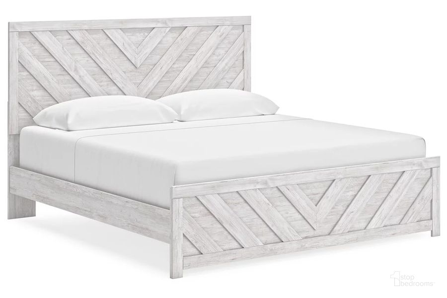 The appearance of Cayboni King Panel Bed In Washed White designed by Signature Design by Ashley in the transitional interior design. This washed white piece of furniture  was selected by 1StopBedrooms from Cayboni Collection to add a touch of cosiness and style into your home. Sku: B3788-72;B3788-97. Bed Type: Panel Bed. Product Type: Panel Bed. Bed Size: King. Image1