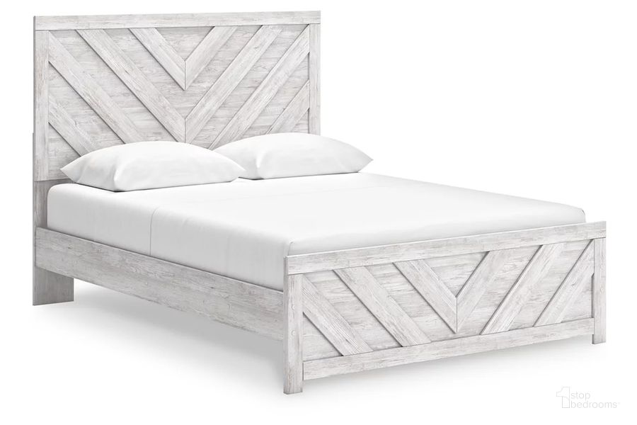 The appearance of Cayboni Queen Panel Bed In White Wash designed by Signature Design by Ashley in the transitional interior design. This white wash piece of furniture  was selected by 1StopBedrooms from Cayboni Collection to add a touch of cosiness and style into your home. Sku: B3788-71;B3788-96. Bed Type: Panel Bed. Material: Wood. Product Type: Panel Bed. Bed Size: Queen. Image1