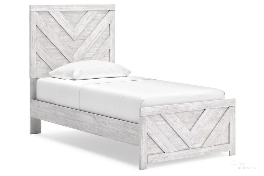 The appearance of Cayboni Twin Panel Bed In Washed White designed by Signature Design by Ashley in the transitional interior design. This washed white piece of furniture  was selected by 1StopBedrooms from Cayboni Collection to add a touch of cosiness and style into your home. Sku: B3788-53;B3788-83. Bed Type: Panel Bed. Product Type: Panel Bed. Bed Size: Twin. Image1