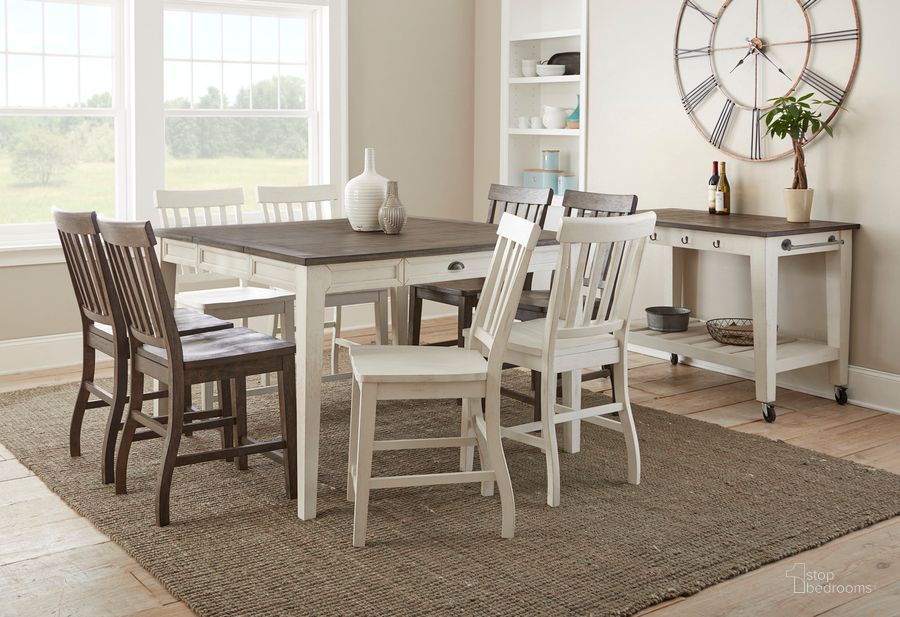 The appearance of Cayla 7 Pc Counter Height Dining Set CY5454TK7PC designed by Steve Silver in the country / farmhouse interior design. This dark oak piece of furniture  was selected by 1StopBedrooms from Cayla Collection to add a touch of cosiness and style into your home. Sku: CY5454PTKW;CY700CCK;CY700CCK;CY700CCK. Material: Wood. Product Type: Dining Room Set. Image1
