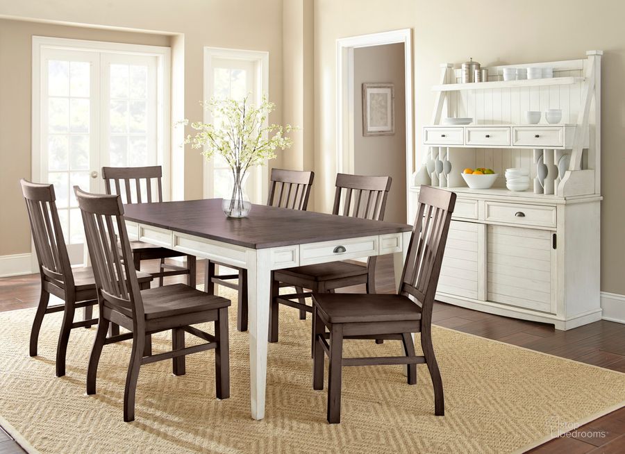 The appearance of Cayla 7 Pc Dining Set CY400TK7PC designed by Steve Silver in the country / farmhouse interior design. This dark oak piece of furniture  was selected by 1StopBedrooms from Cayla Collection to add a touch of cosiness and style into your home. Sku: CY400TKW;CY400SK;CY400SK;CY400SK. Material: Wood. Product Type: Dining Room Set. Image1