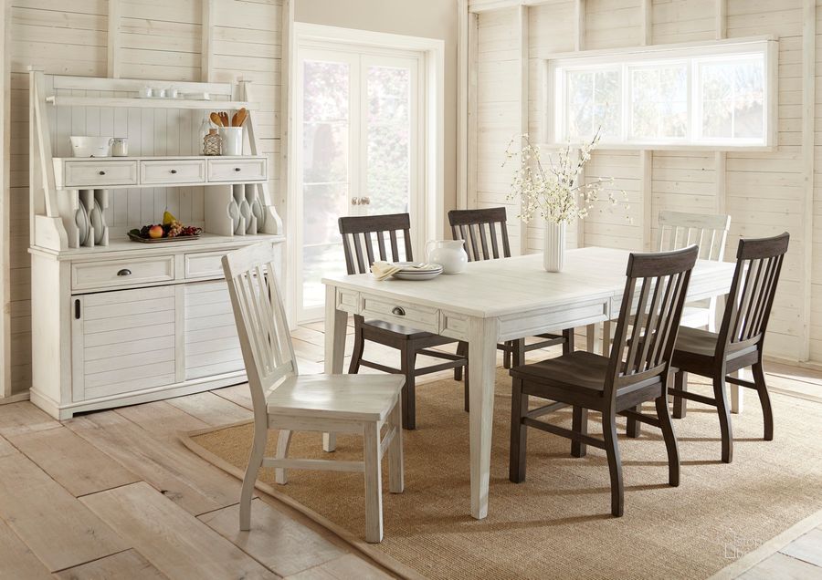 The appearance of Cayla 7 Pc Dining Set CY400TSK7PC designed by Steve Silver in the country / farmhouse interior design. This white piece of furniture  was selected by 1StopBedrooms from Cayla Collection to add a touch of cosiness and style into your home. Sku: CY400TW;CY400SK;CY400SK;CY400SK. Material: Wood. Product Type: Dining Room Set. Image1
